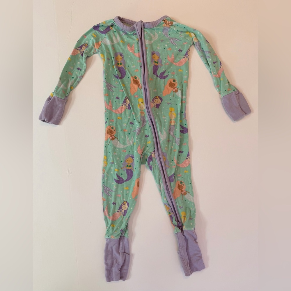 Little Sleepies Mermaid Print Kids One Piece Pajama - Green and Purple 12-18.